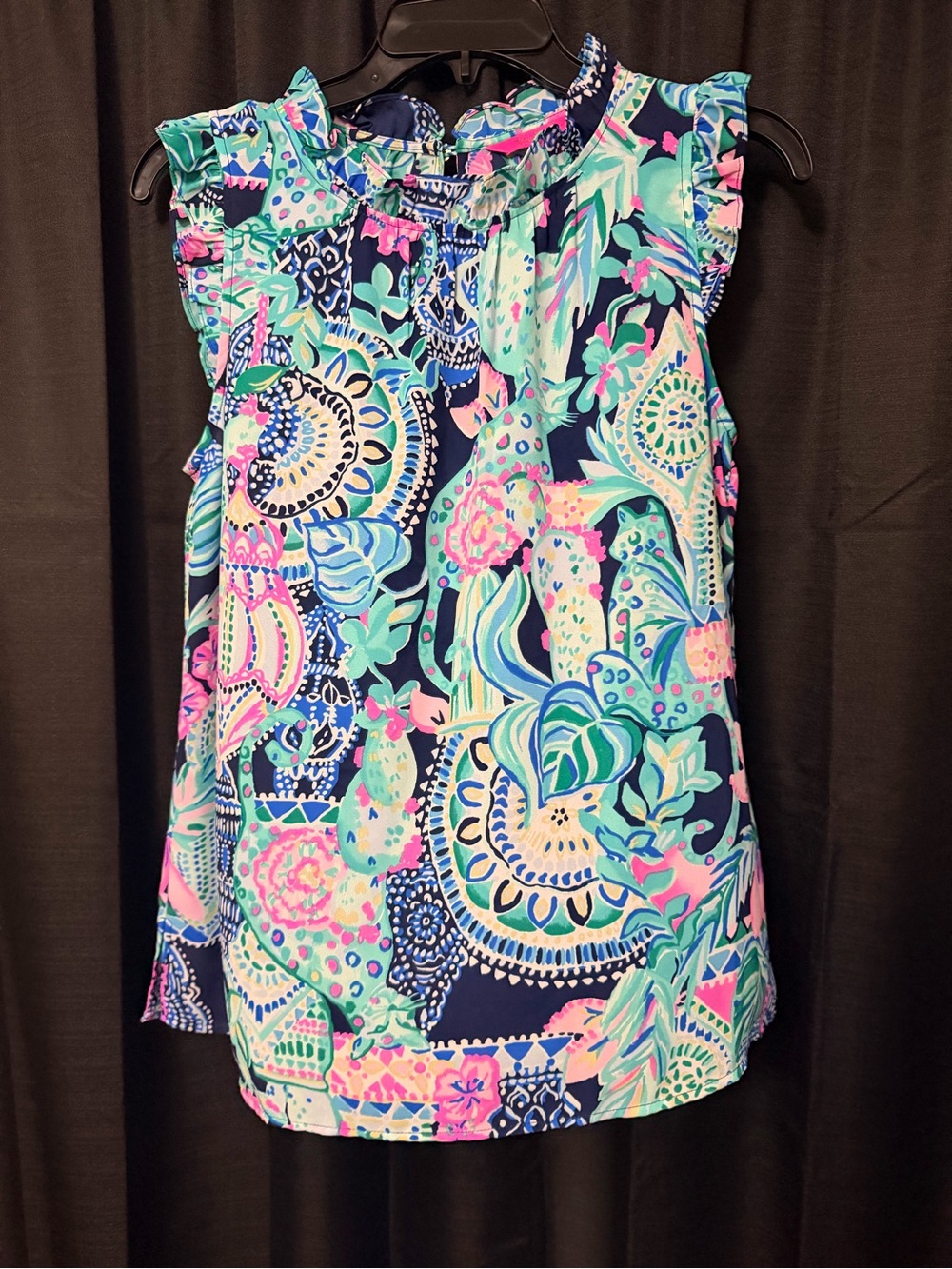 Lilly Pulitzer Navy Multi-Color Ruffle Sleeve Camisole